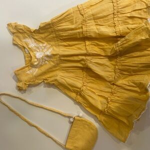 Yellow Ruffled Dress with Matching Bag